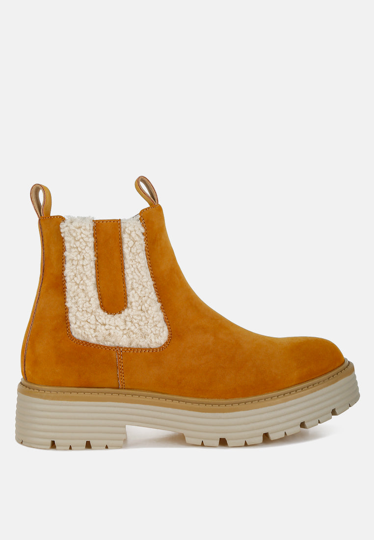 Mothman Faux Fur Detail Chunky Ankle Boots-6