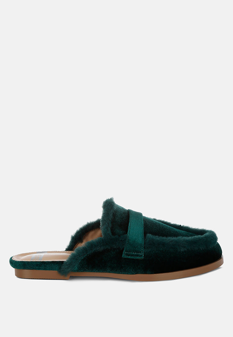 Seyhan Fur Detail Velvet Slip-On Mules-0