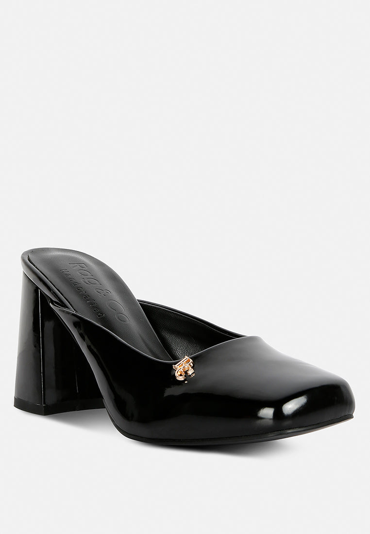 Neoplast Patent Pu Block Heeled Mules-9