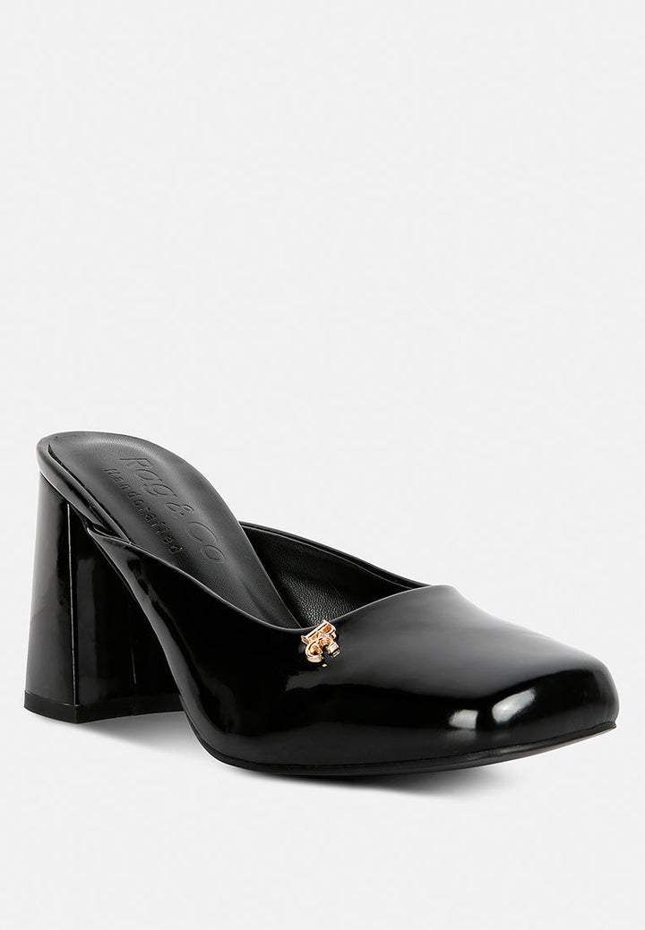 Neoplast Patent Pu Block Heeled Mules-9