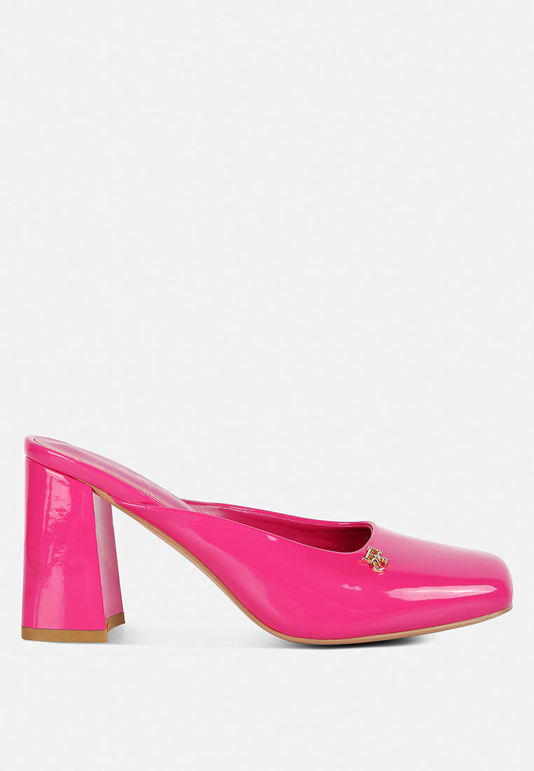 Neoplast Patent Pu Block Heeled Mules-7