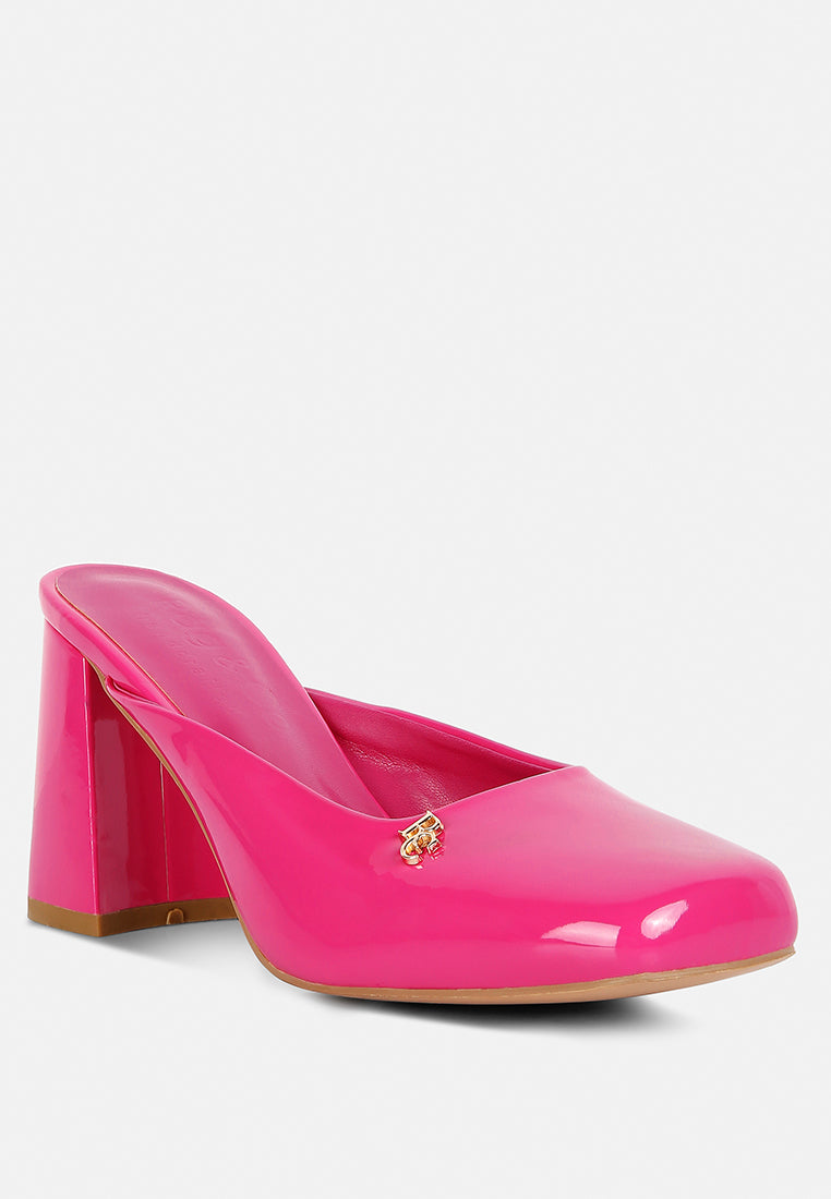 Neoplast Patent Pu Block Heeled Mules-8