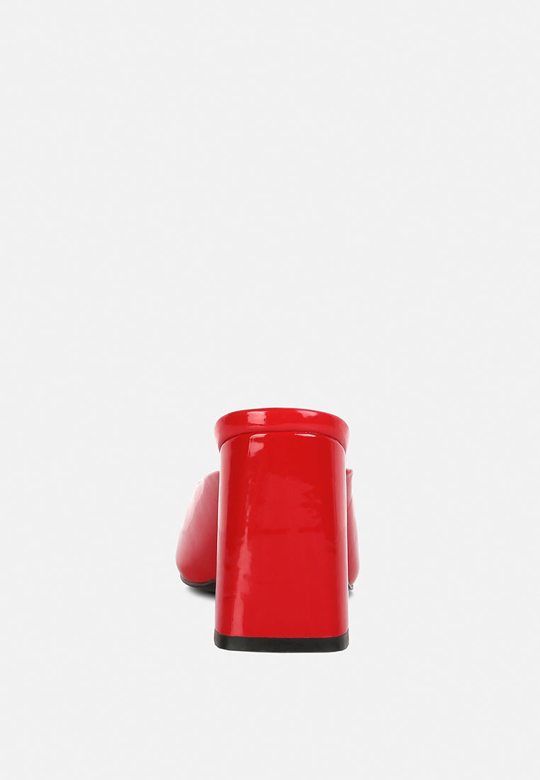 Neoplast Patent Pu Block Heeled Mules-4