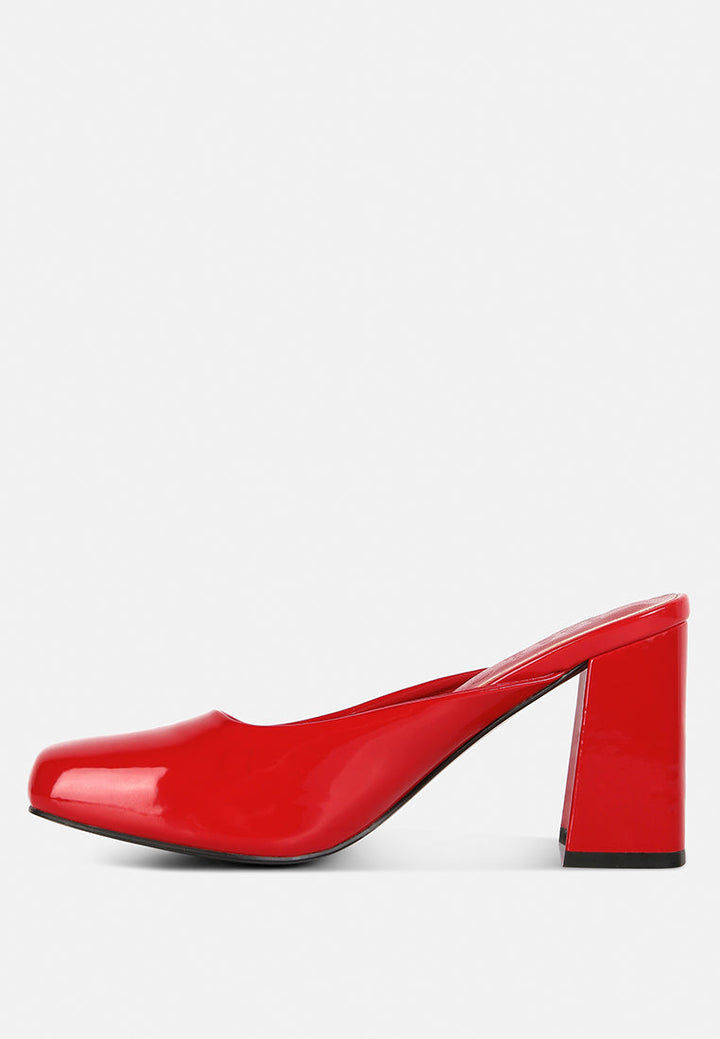 Neoplast Patent Pu Block Heeled Mules-3