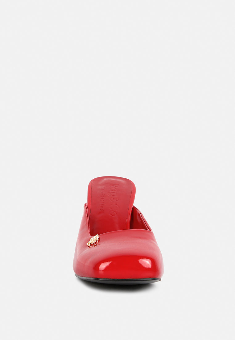 Neoplast Patent Pu Block Heeled Mules-2