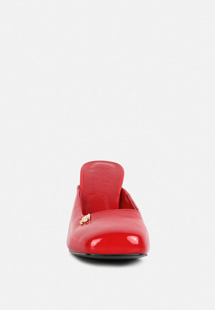 Neoplast Patent Pu Block Heeled Mules-2