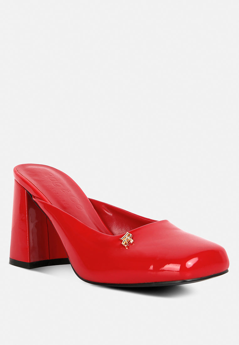Neoplast Patent Pu Block Heeled Mules-1
