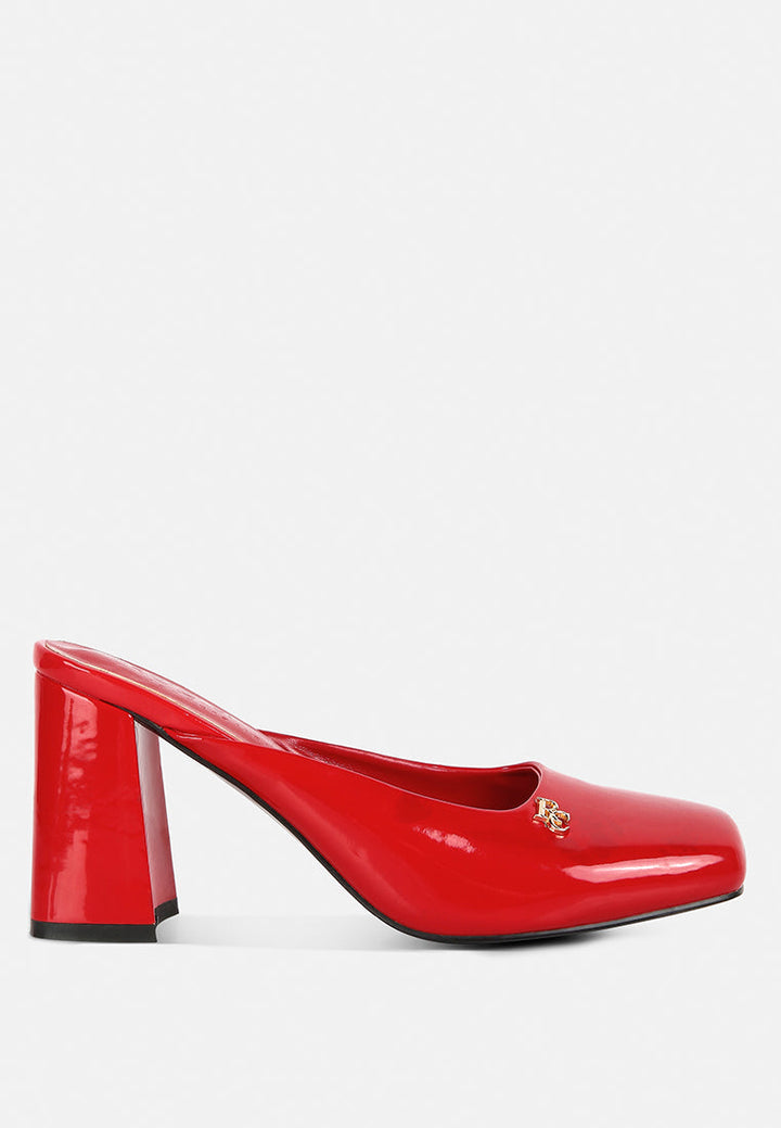 Neoplast Patent Pu Block Heeled Mules-0