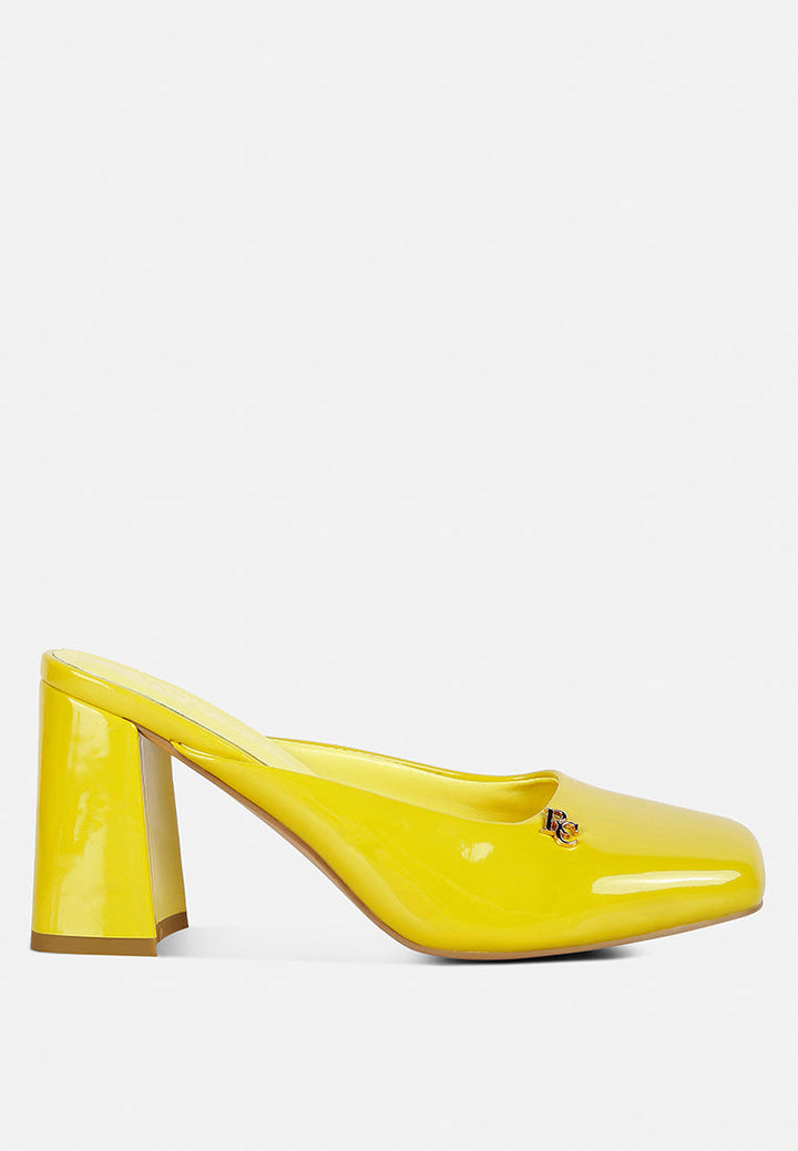 Neoplast Patent Pu Block Heeled Mules-5
