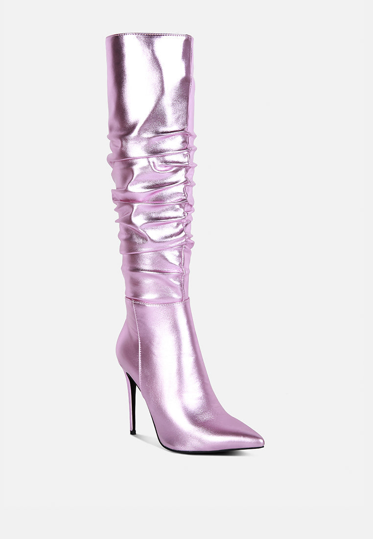 New Expression Metallic Ruched Stiletto Calf Boots-1