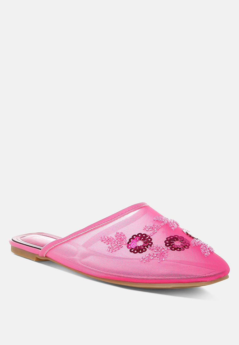 Nahra Mesh Sequin Beaded Mules-1