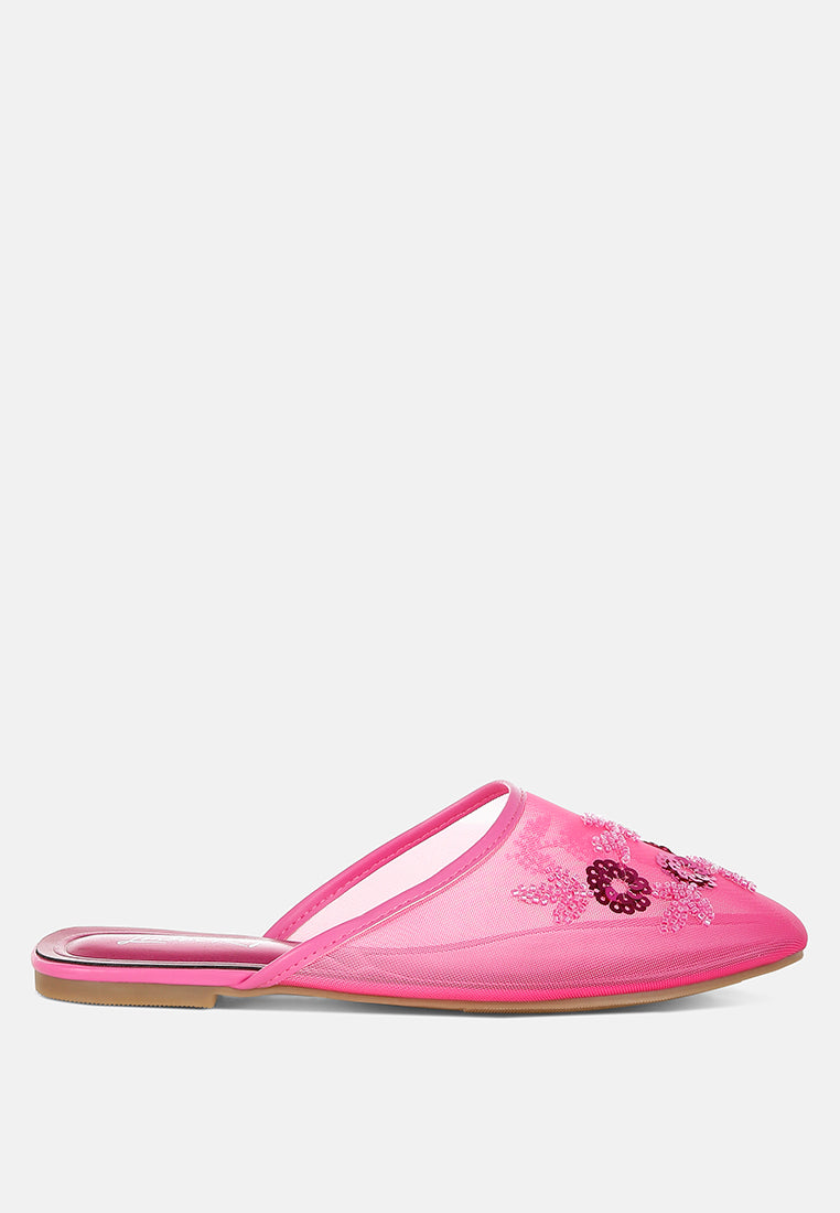 Nahra Mesh Sequin Beaded Mules-0