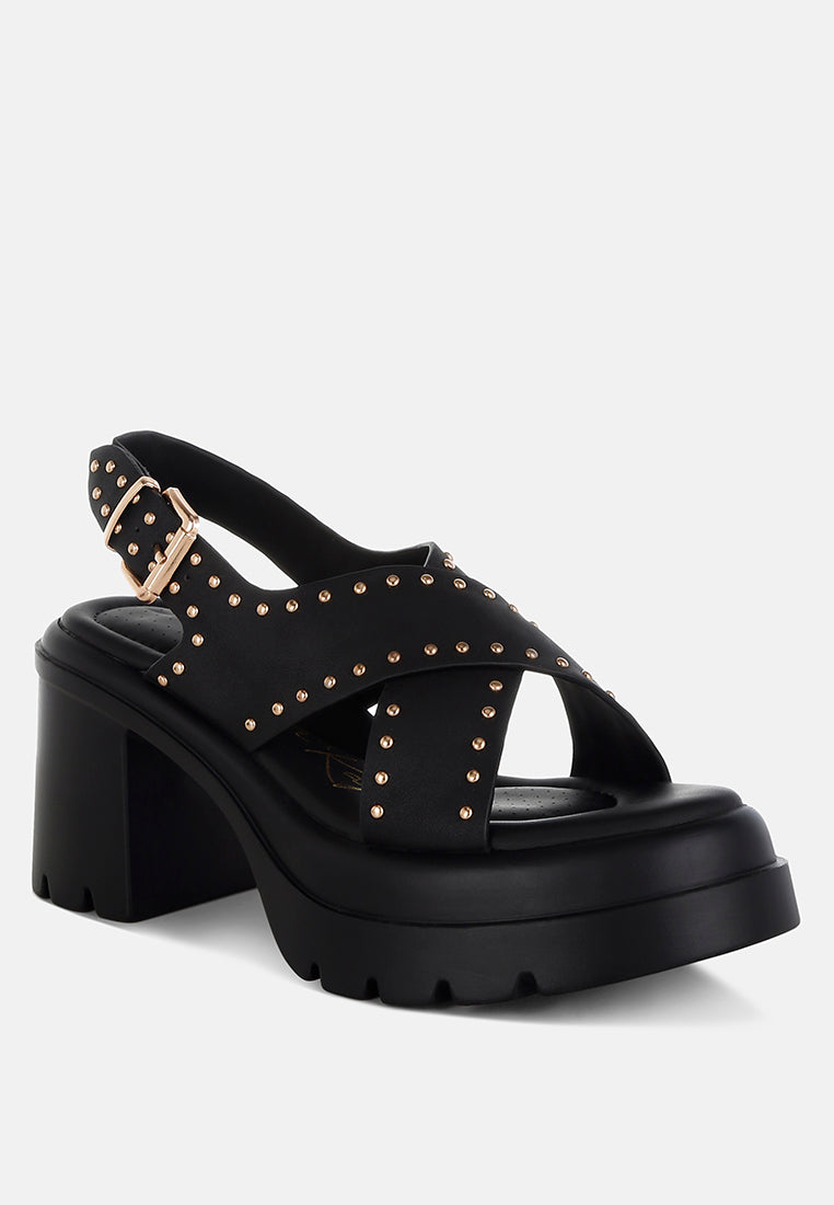 Nambo Stud Embellished Block Heel Sandals-1
