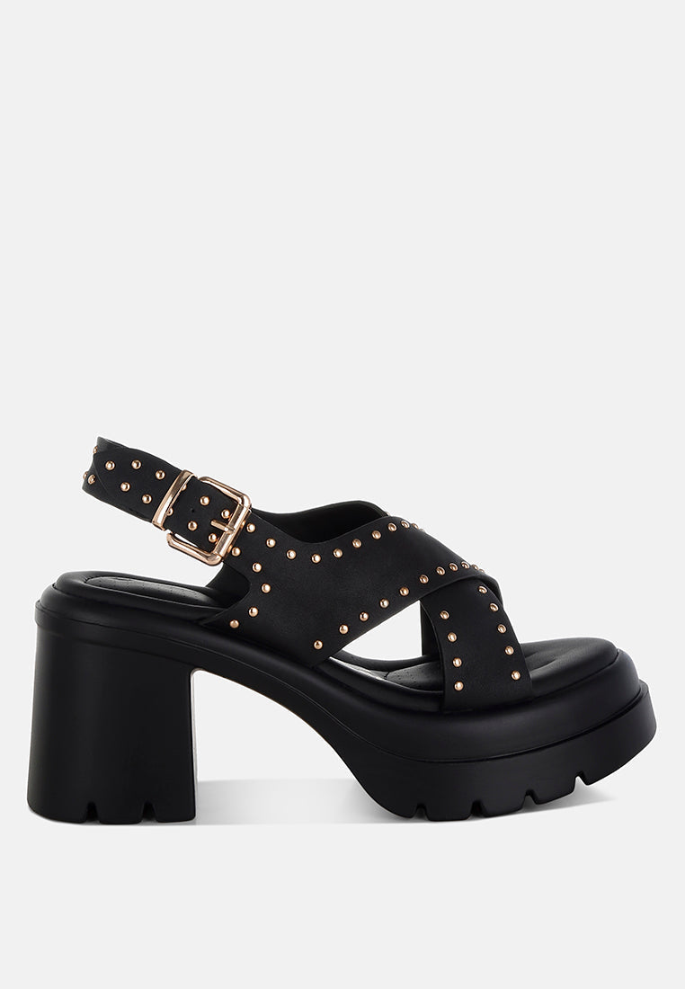 Nambo Stud Embellished Block Heel Sandals-0