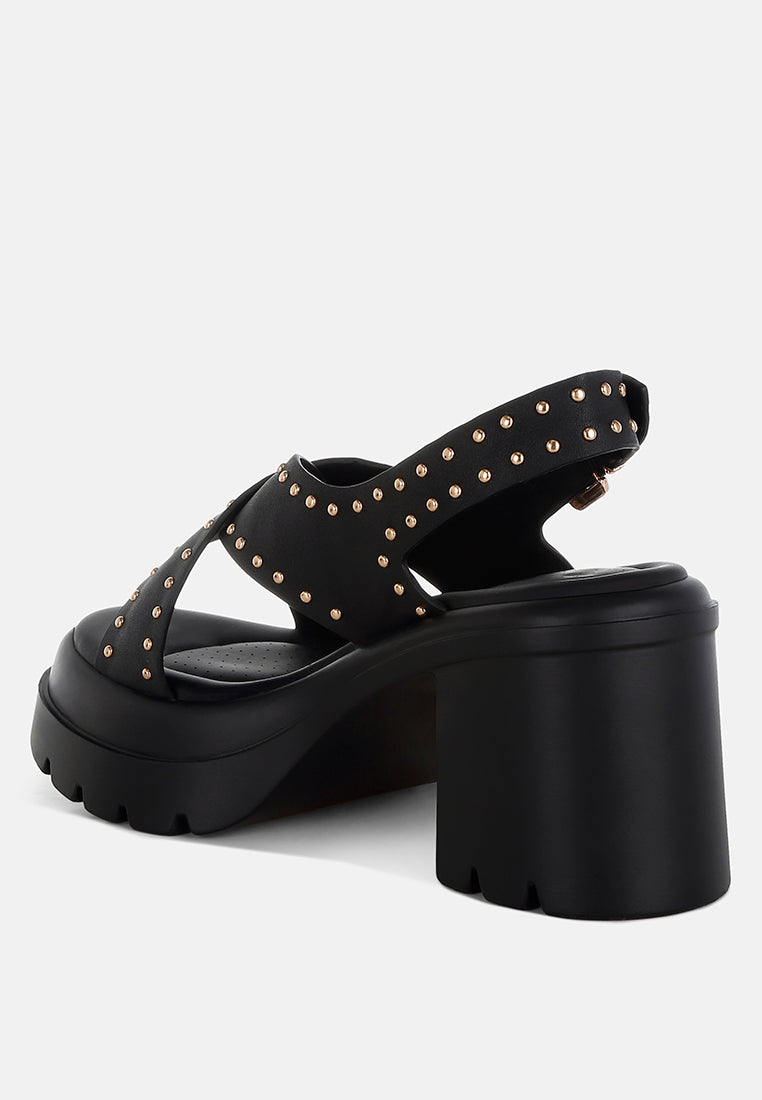 Nambo Stud Embellished Block Heel Sandals-2