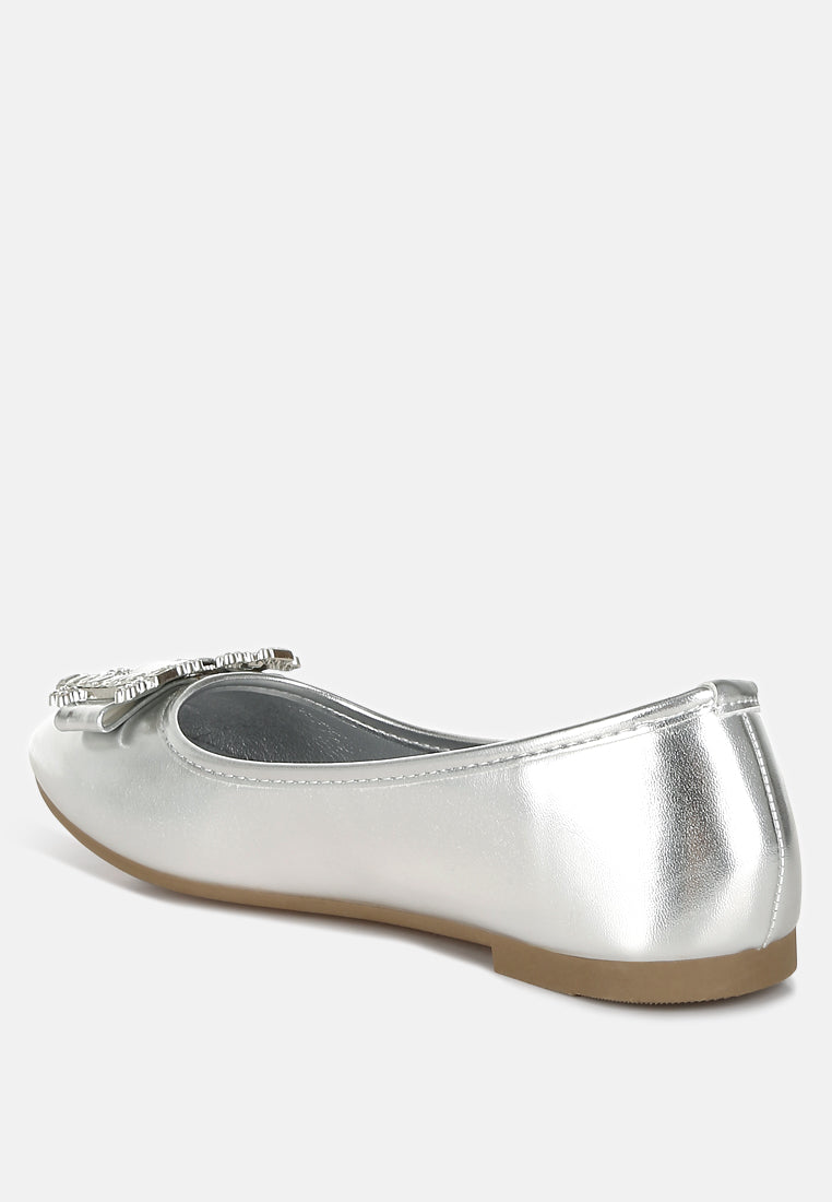 Navik Rhinestone Buckle Metallic Ballerinas-2