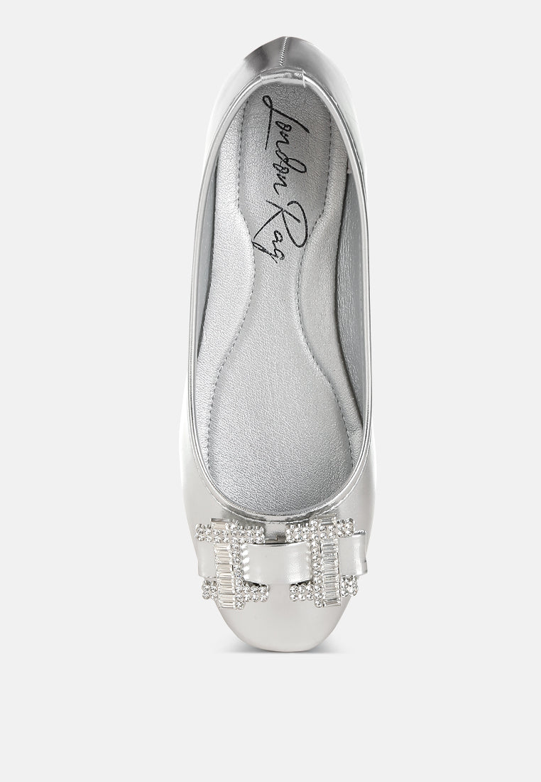 Navik Rhinestone Buckle Metallic Ballerinas-3