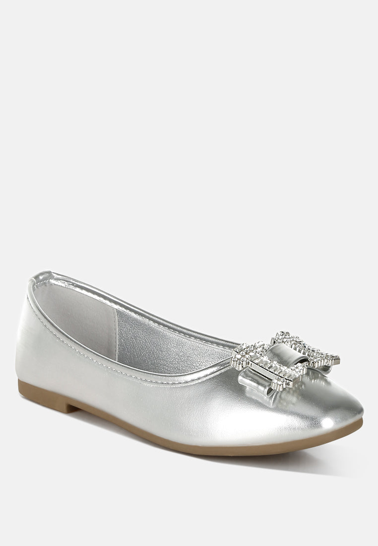 Navik Rhinestone Buckle Metallic Ballerinas-1