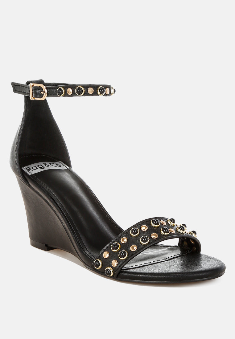 Nidara Studs Embellished Genuine Leather Sandals-1