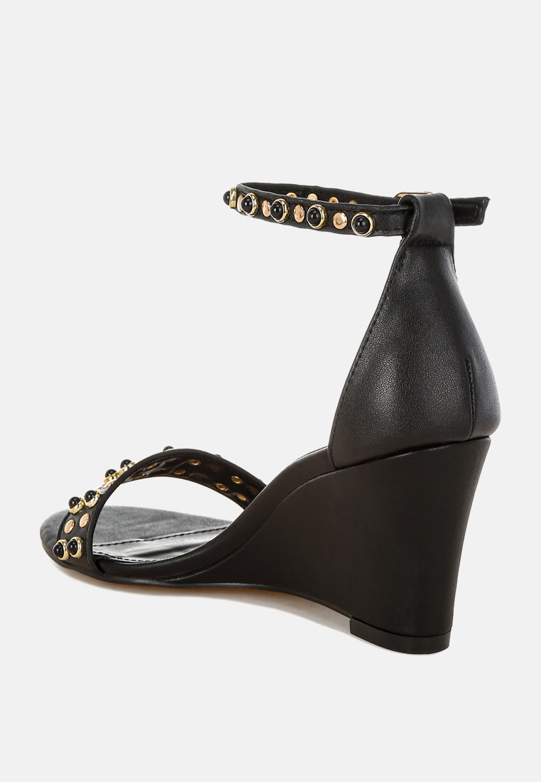 Nidara Studs Embellished Genuine Leather Sandals-2