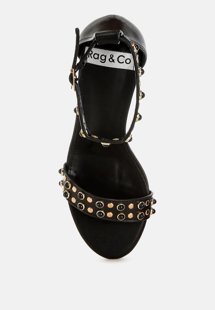 Nidara Studs Embellished Genuine Leather Sandals-3