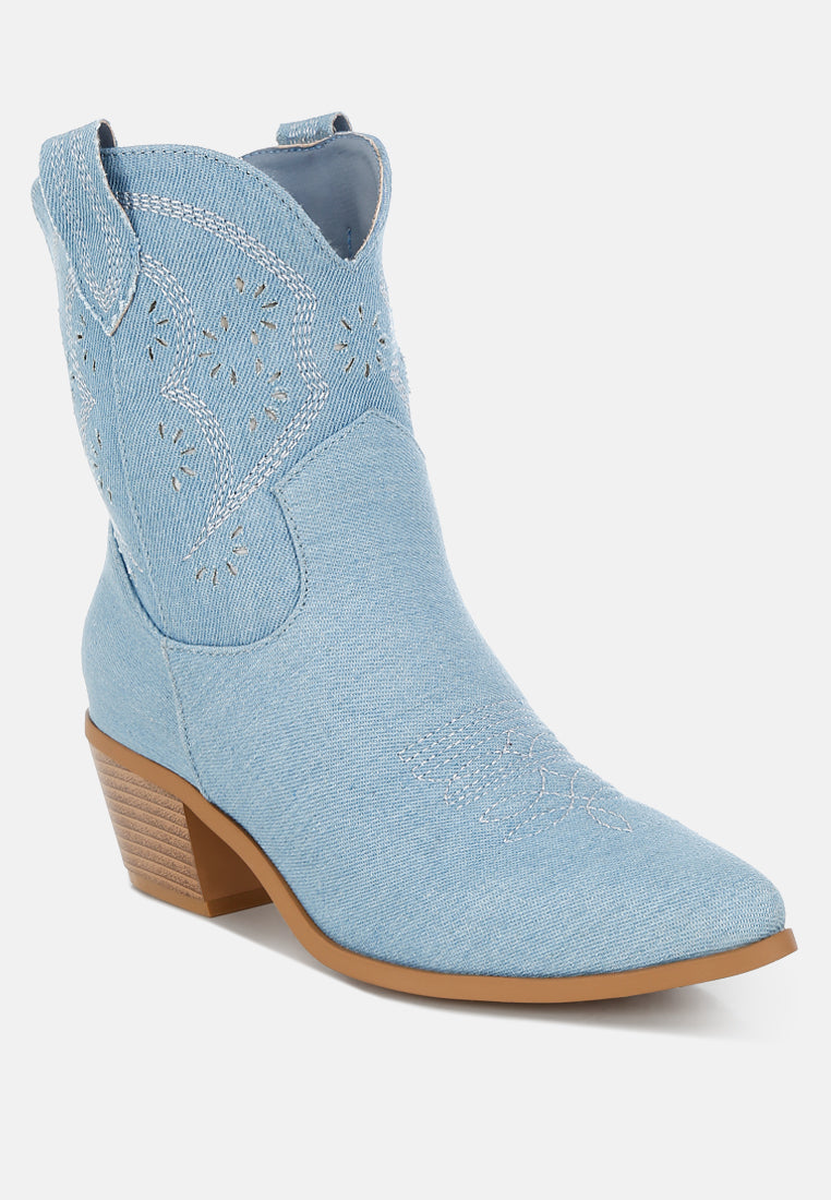 Nigara Cut Out Detail Denim Cowboy Boots-2