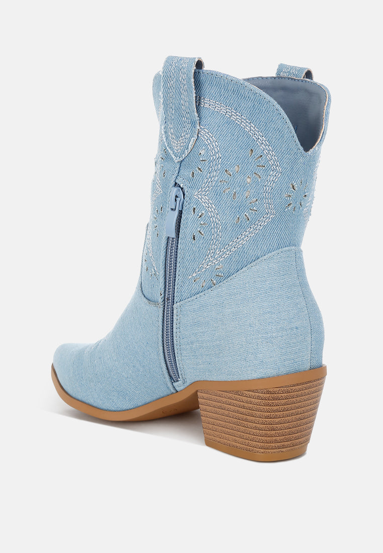 Nigara Cut Out Detail Denim Cowboy Boots-3
