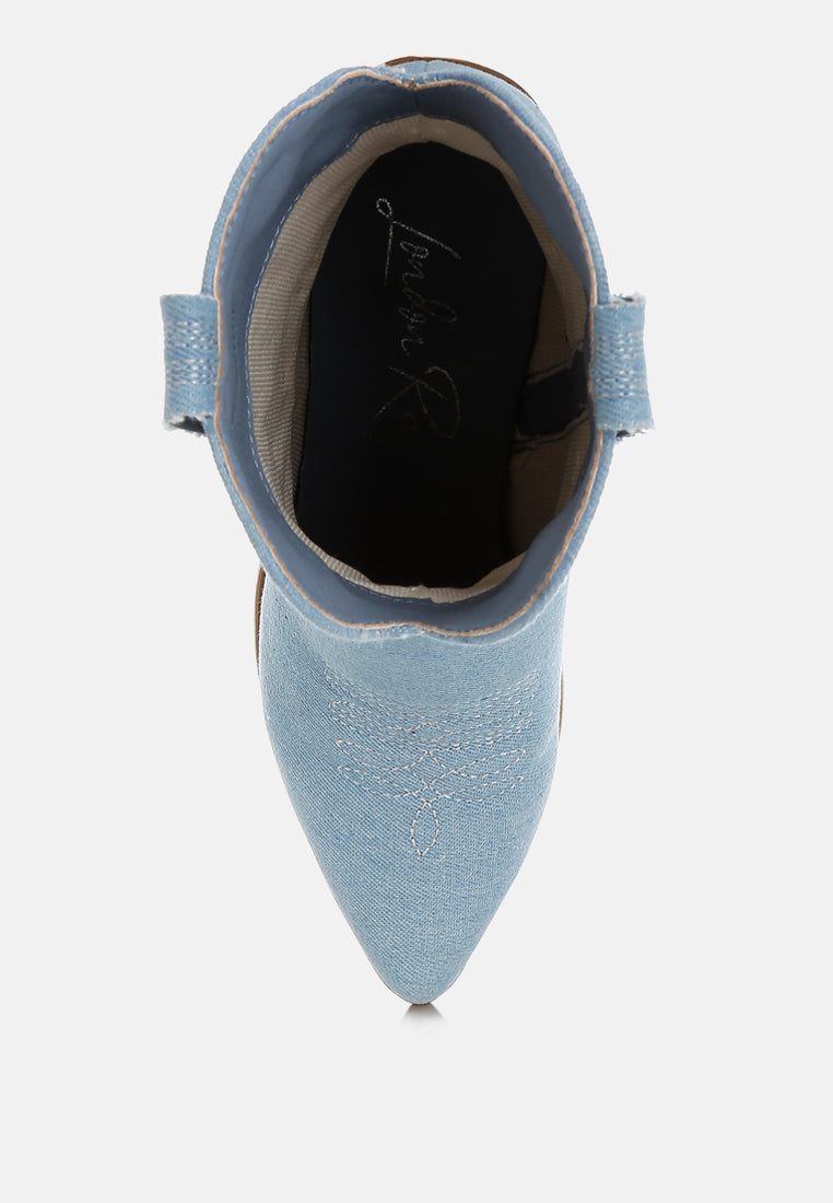 Nigara Cut Out Detail Denim Cowboy Boots-4