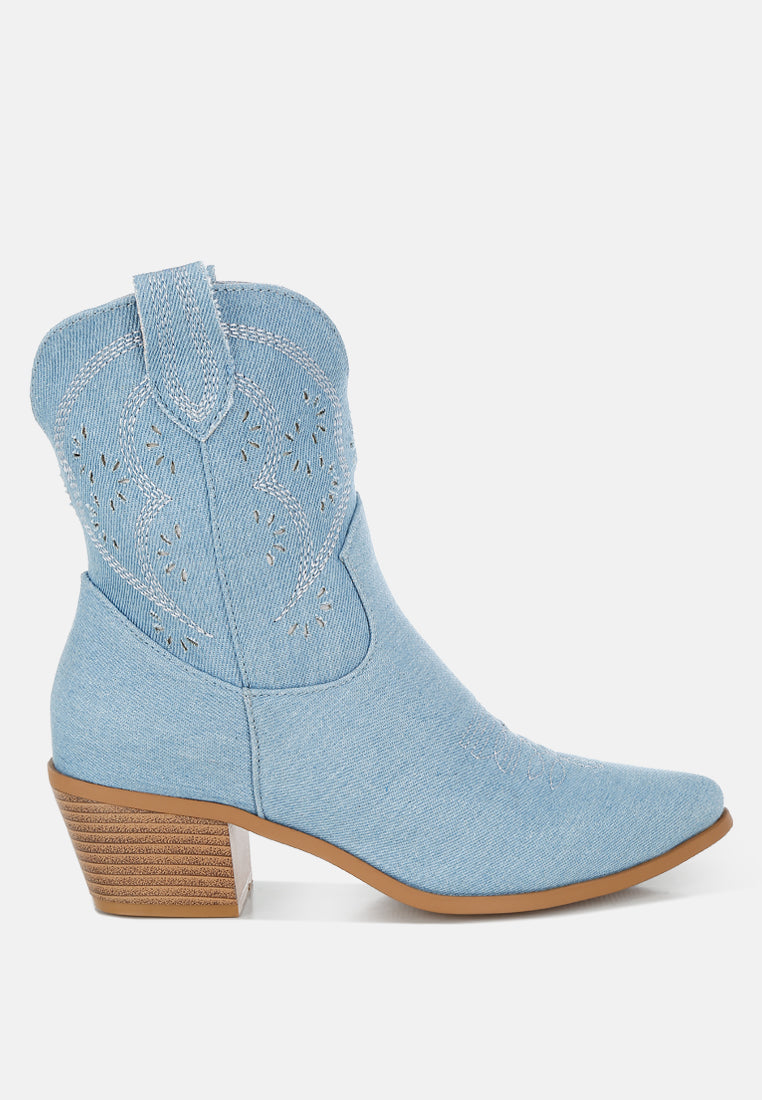 Nigara Cut Out Detail Denim Cowboy Boots-0