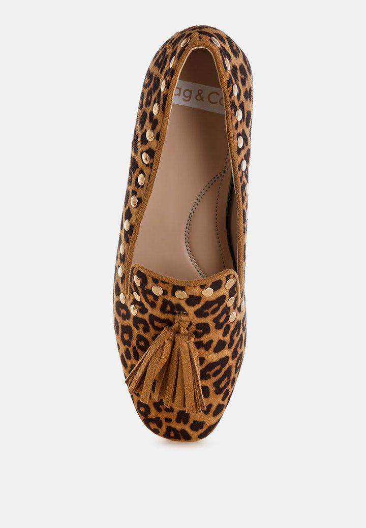 Niloha Studs &amp; Tassels Detail Leopard Loafers-3