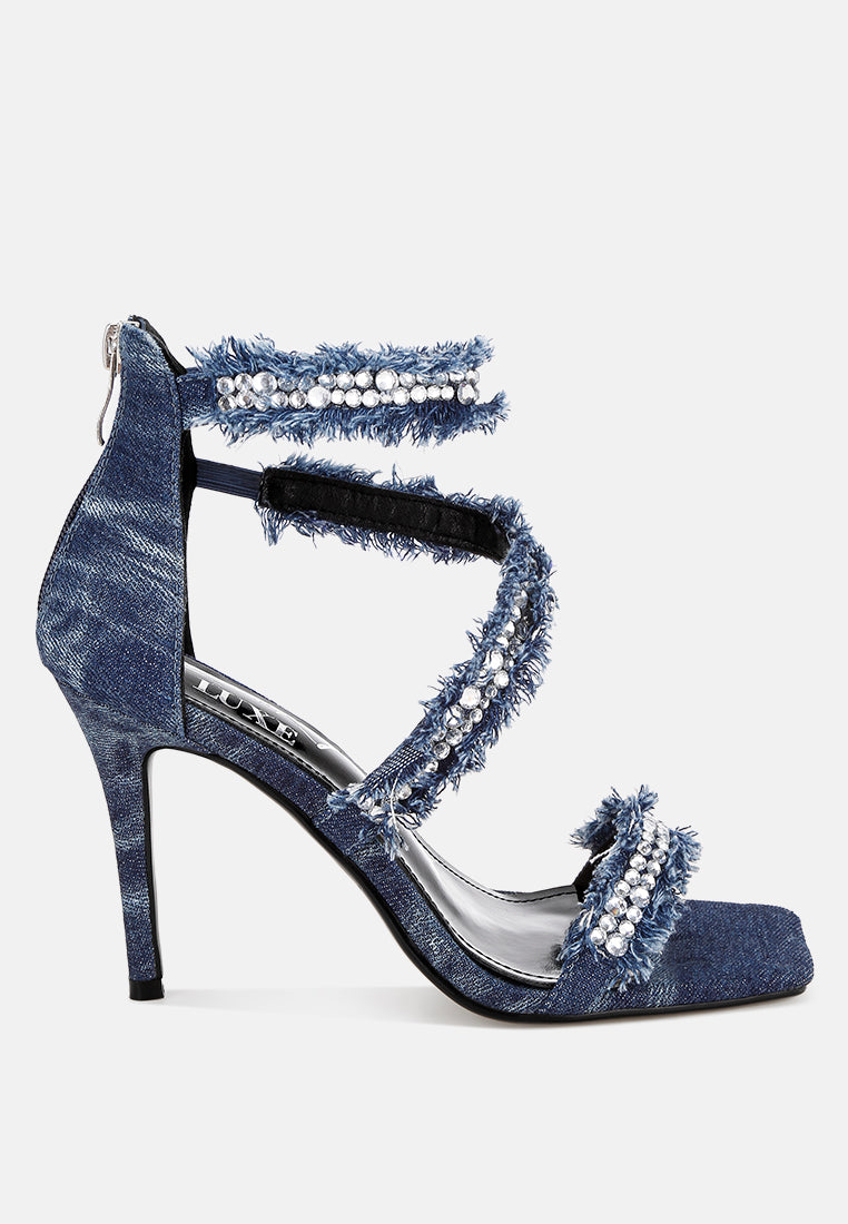 Nolita Diamante Embellished Denim Stiletto Heels-0