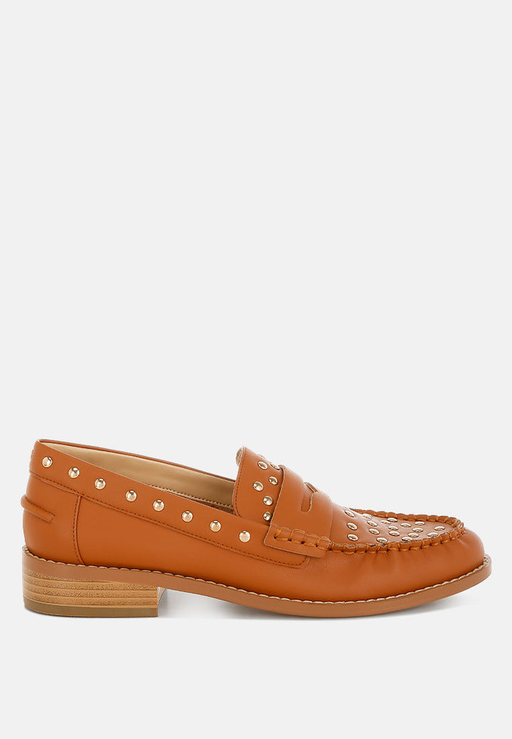 Oglavia Studs Embellished Leather Loafers-7