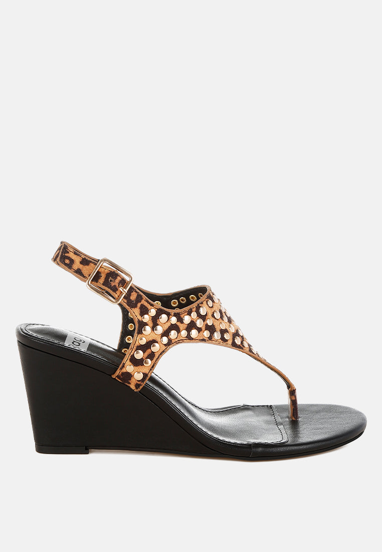 Oidah Leopard Print Studded Wedges-0