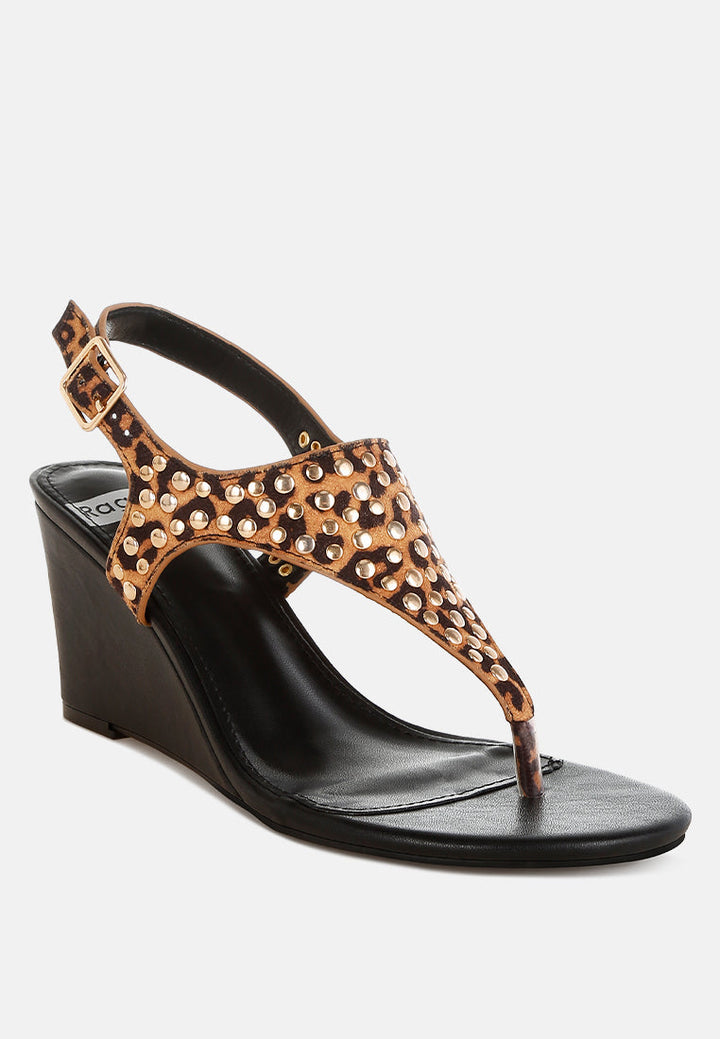 Oidah Leopard Print Studded Wedges-1