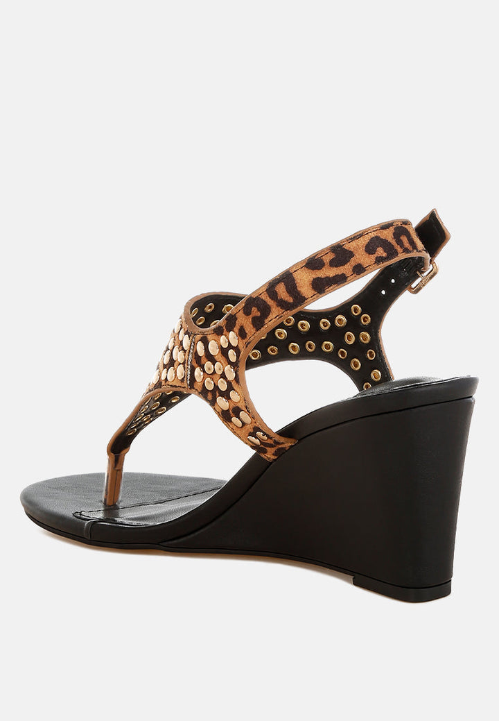 Oidah Leopard Print Studded Wedges-2