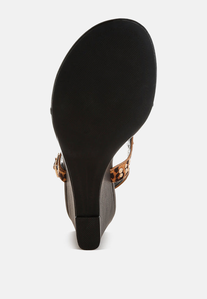 Oidah Leopard Print Studded Wedges-4