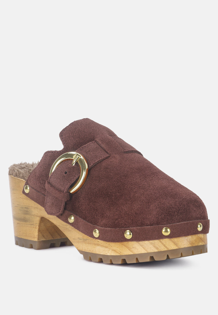 Prunus Buckled Suede Round Toe Mule Clogs-1