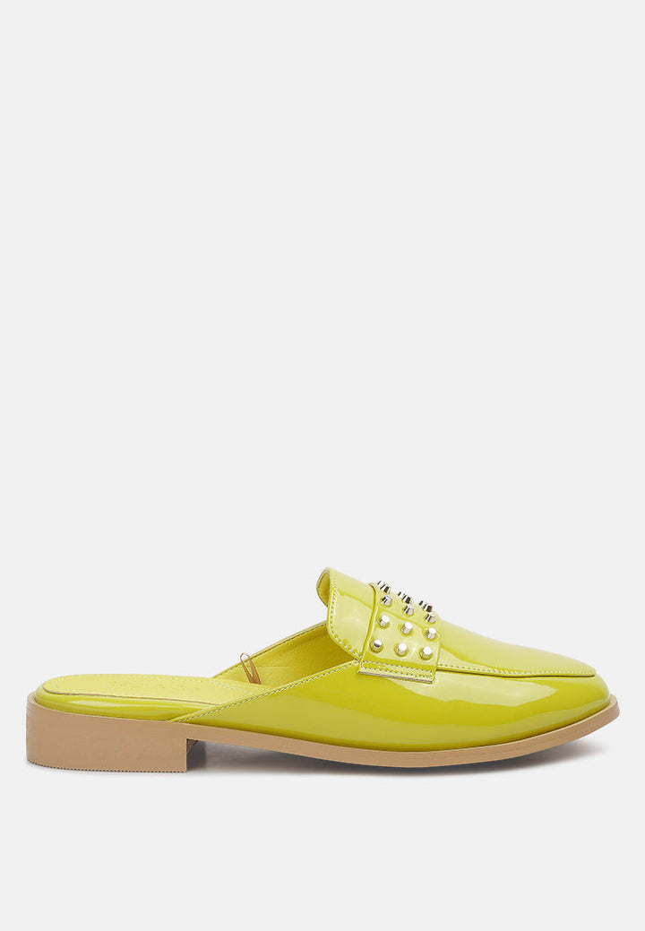 Yashta Patent Studded Flat Mules-6