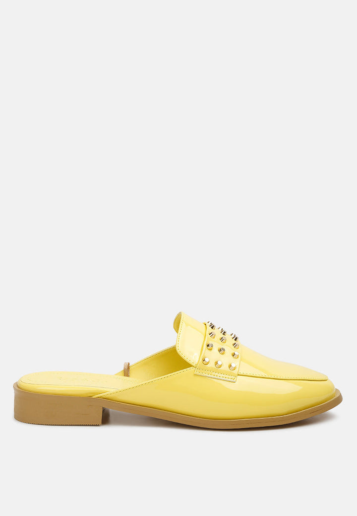 Yashta Patent Studded Flat Mules-7