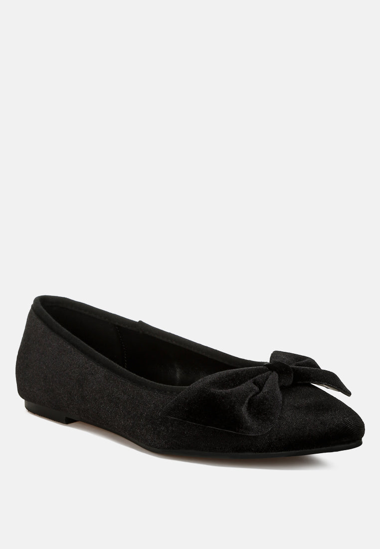 Pothos Luxurious Velvet Bow Ballerinas-1