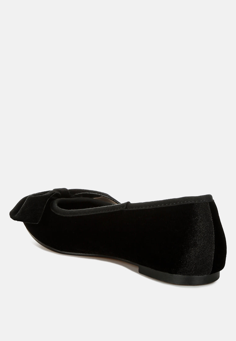 Pothos Luxurious Velvet Bow Ballerinas-2