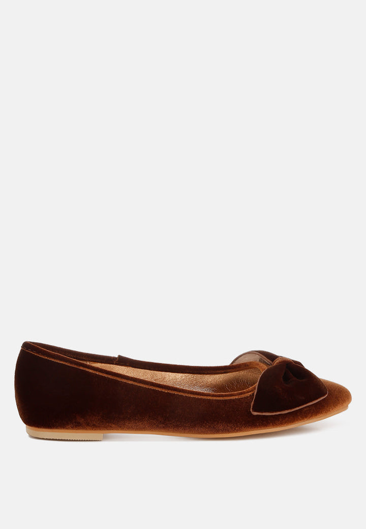 Pothos Luxurious Velvet Bow Ballerinas-5