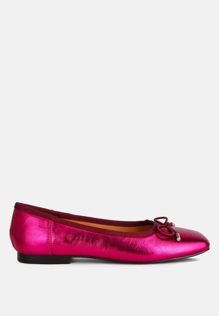 Primrose Metallic Pleather Bow Ballerinas-0
