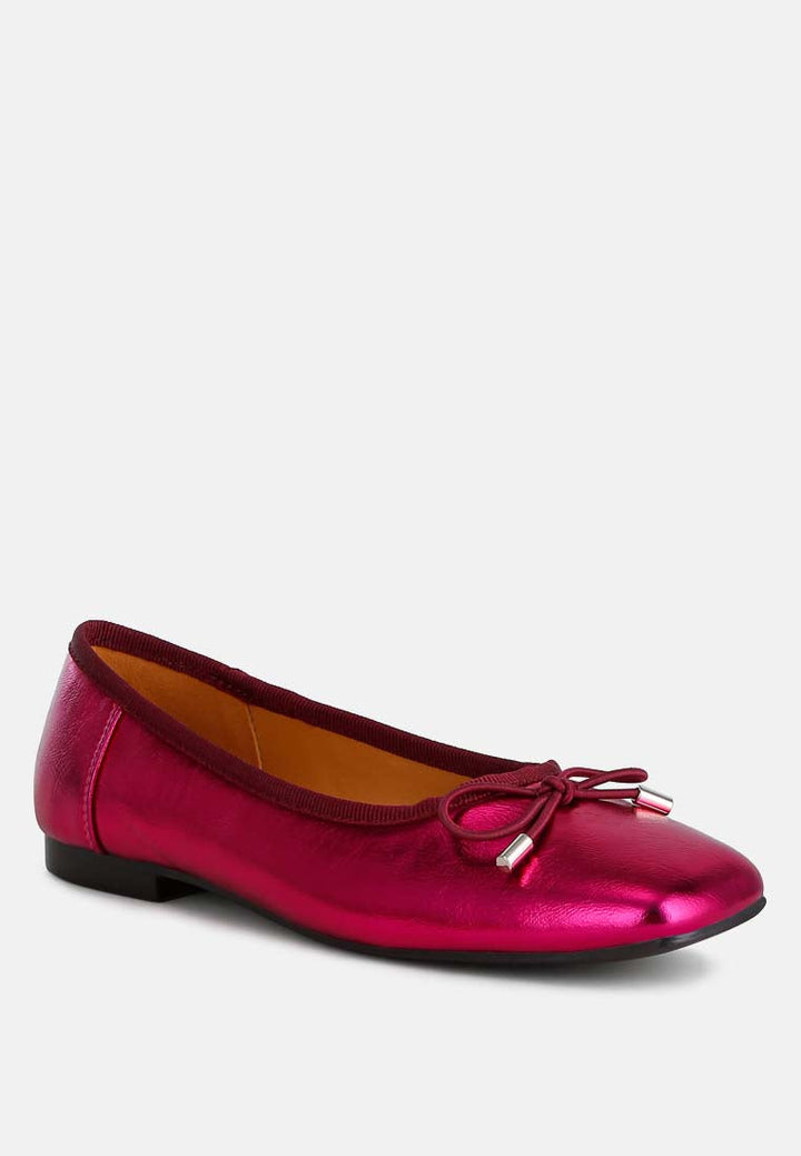 Primrose Metallic Pleather Bow Ballerinas-1