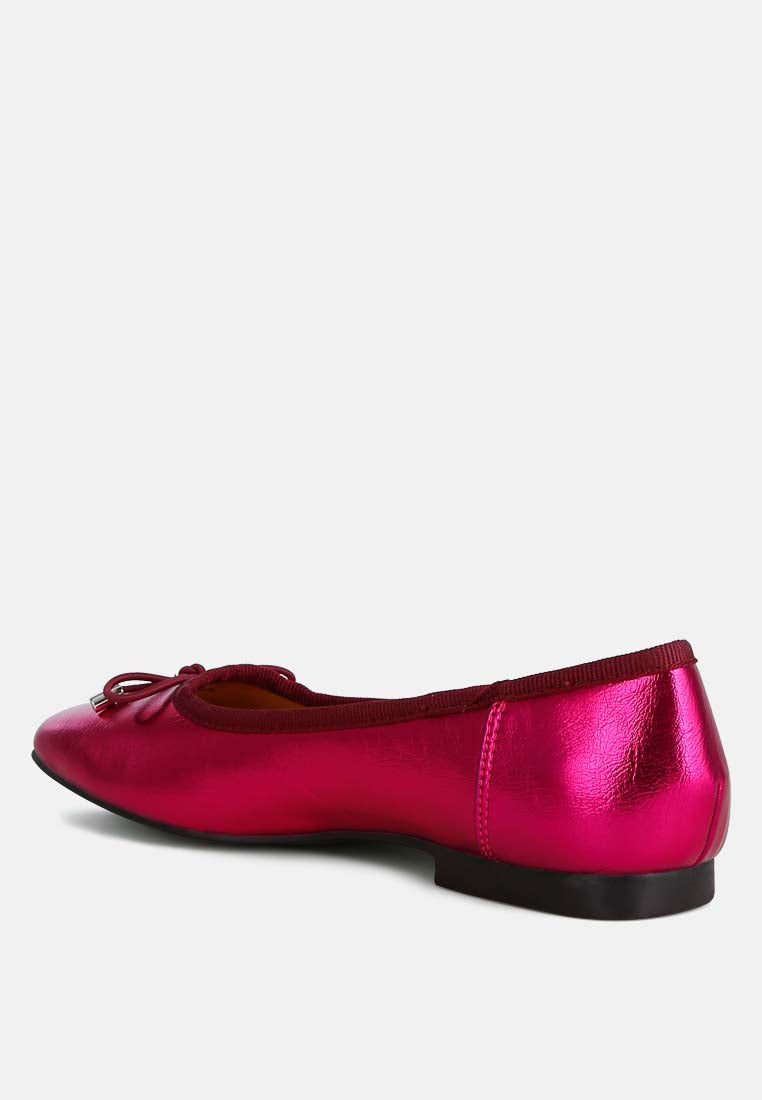 Primrose Metallic Pleather Bow Ballerinas-3