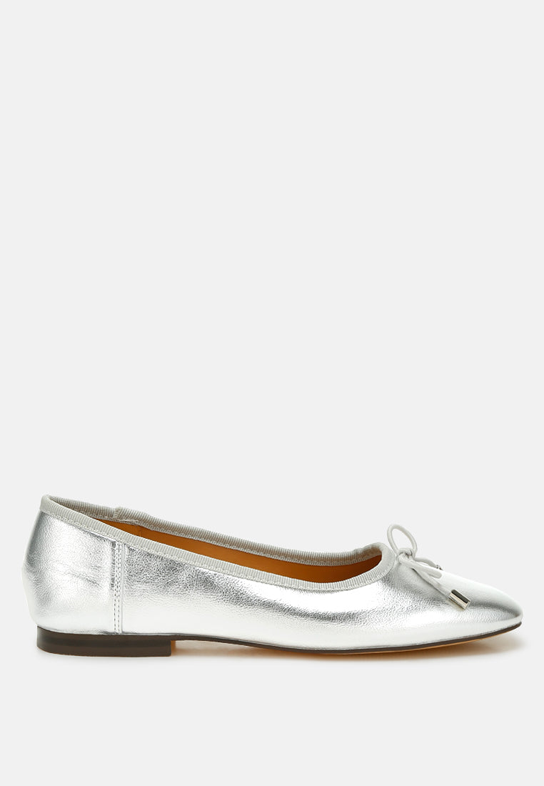 Primrose Metallic Pleather Bow Ballerinas-5