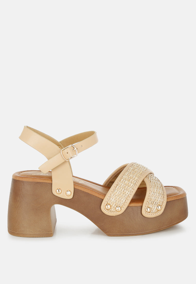 Qasa Studded Raffia Clog Sandals-0