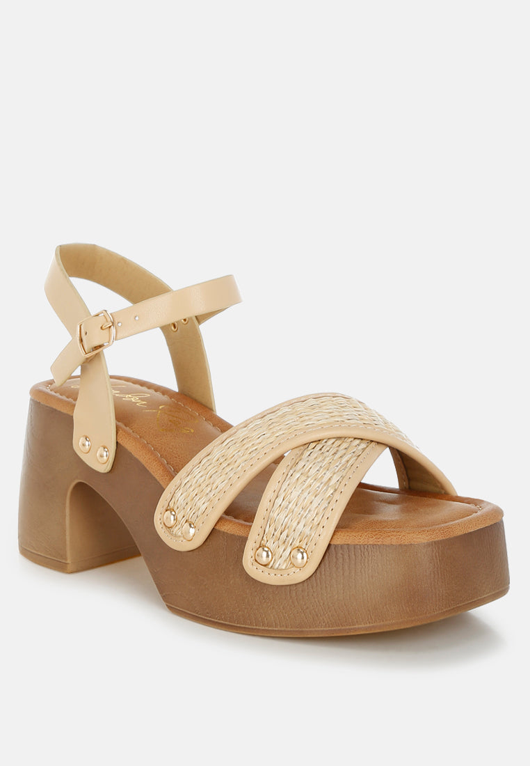 Qasa Studded Raffia Clog Sandals-1