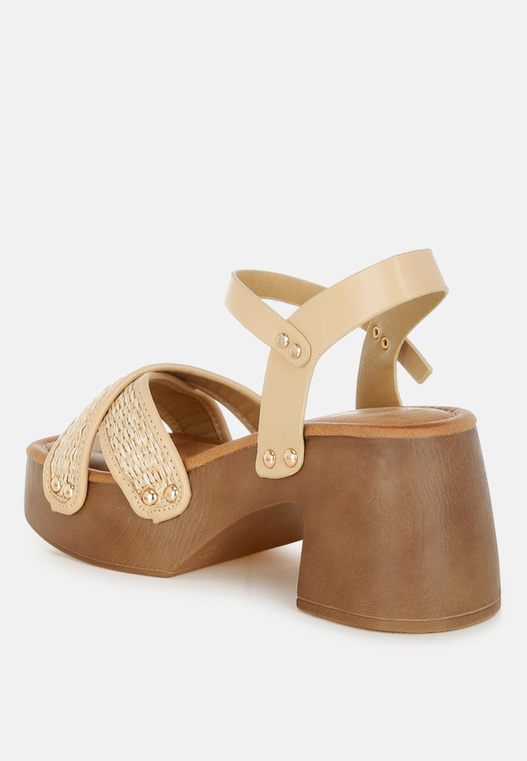 Qasa Studded Raffia Clog Sandals-2