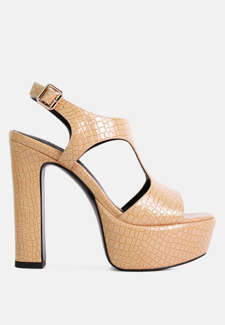 Croft Croc High Heeled Cut Out Sandals-0